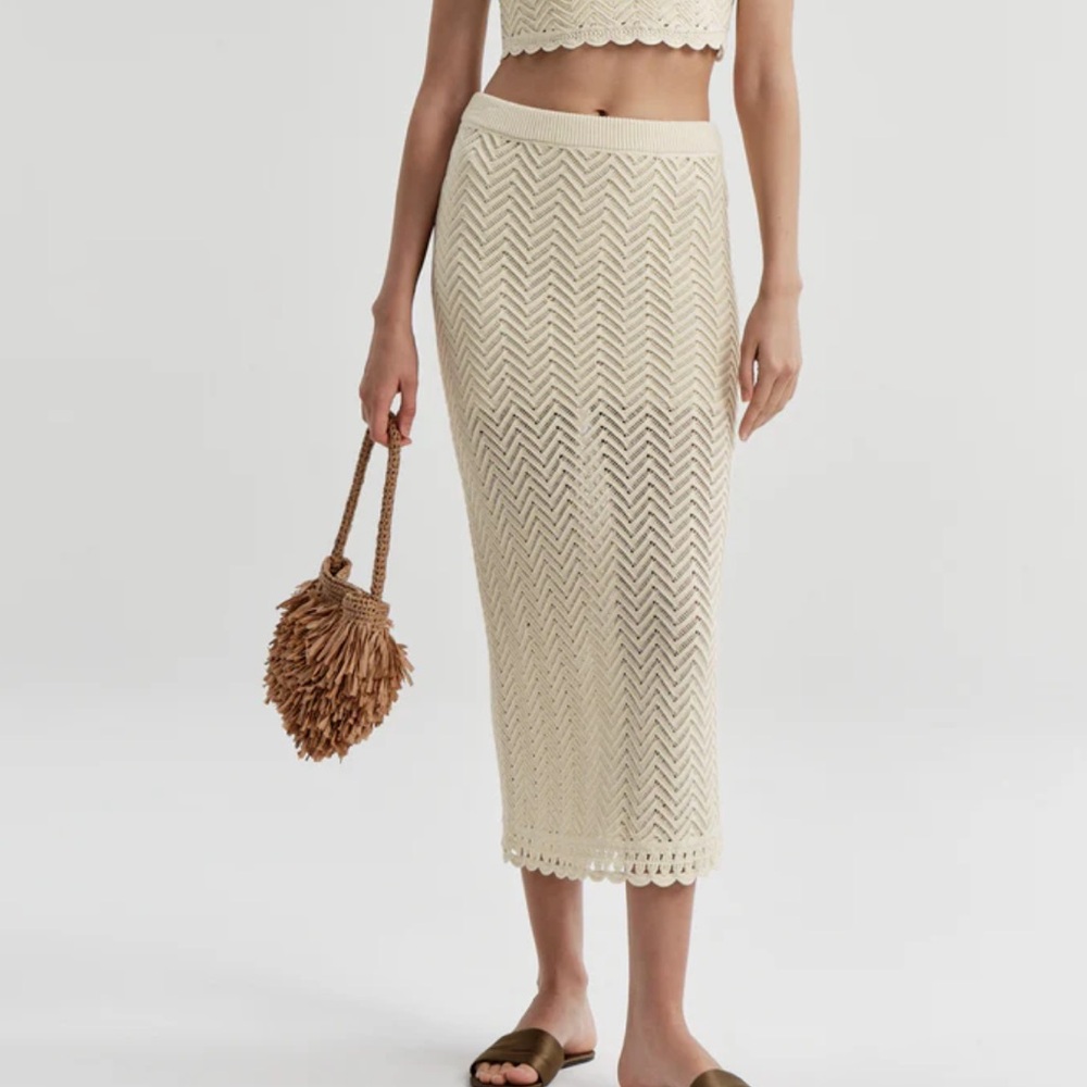 ALC Cream Crochet Midi Skirt NWT